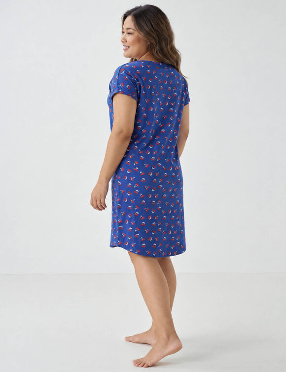 Chemise de nuit courte imprim&eacute; "cerises" manches courtes (marine)