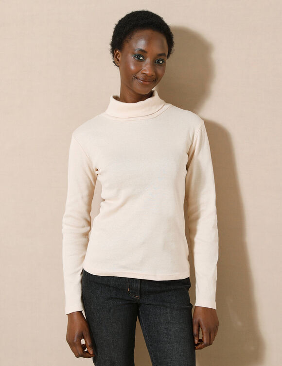 T-shirt col montant uni coton biologique(**) (beige)