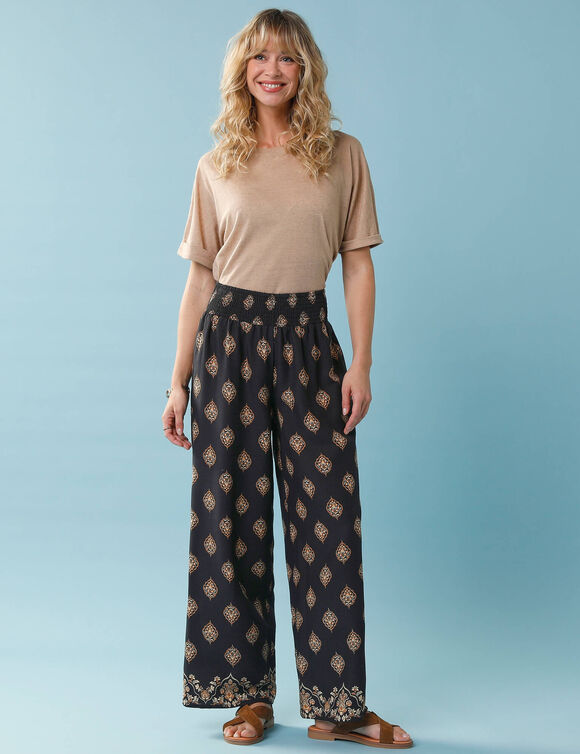 Pantalon imprim&eacute; Sp&eacute;cial Petite fluide (noir / gr&egrave;ge)