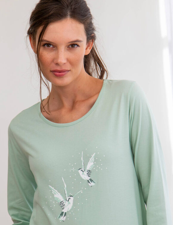 Pyjama en coton imprim&eacute; oiseaux manches longues  (tilleul)
