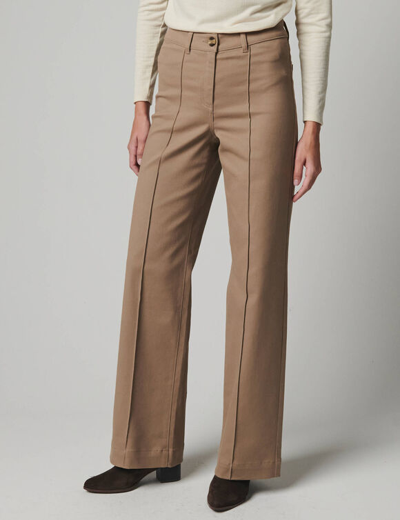 Pantalon large d&eacute;tails plis piqu&eacute;s, petite stature (beige)