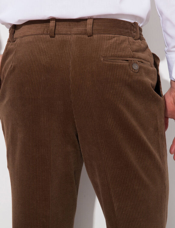 Pantalon ville velours côtelé à pinces, élastiqué côtés (châtaigne)