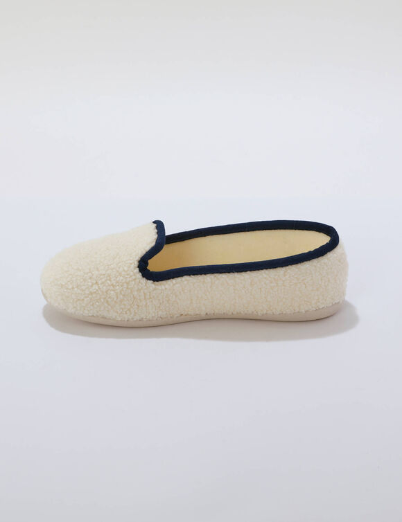 Pantoffels in sherpa-lusjesstof (ecru / blauw)