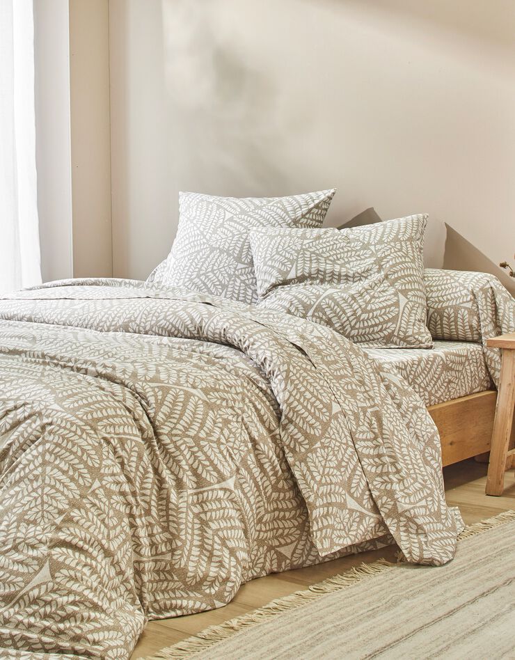 Bedlinnen Sophie met tweekleurige bladerenprint - katoen (beige)