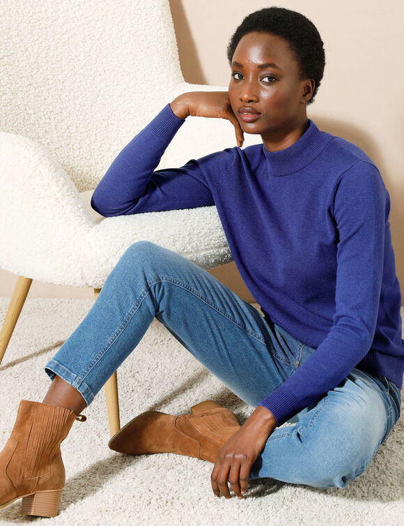 Pull col montant, laine d'agneau (bleu dur)