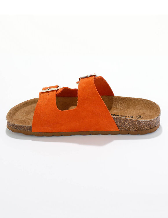 Mules en cuir 2 boucles r&eacute;glables (orange)