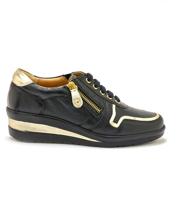 Derbies en cuir détails métallisés, largeur confort (noir)
