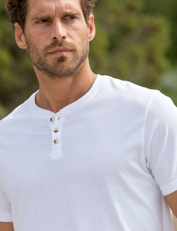 T-shirt uni col tunisien (blanc)