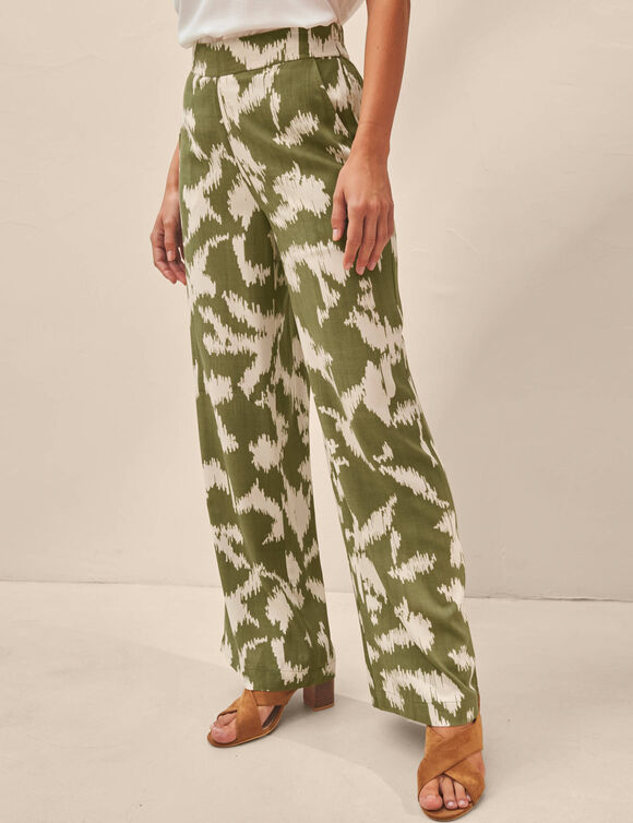 Pantalon large, imprim&eacute; (kaki / ecru)
