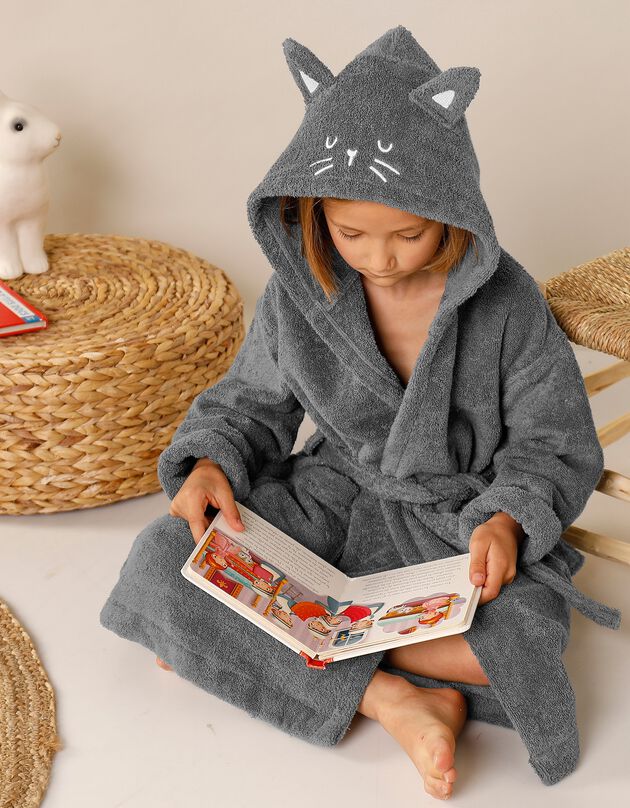 Peignoir de bain enfant chat à capuche (anthracite)