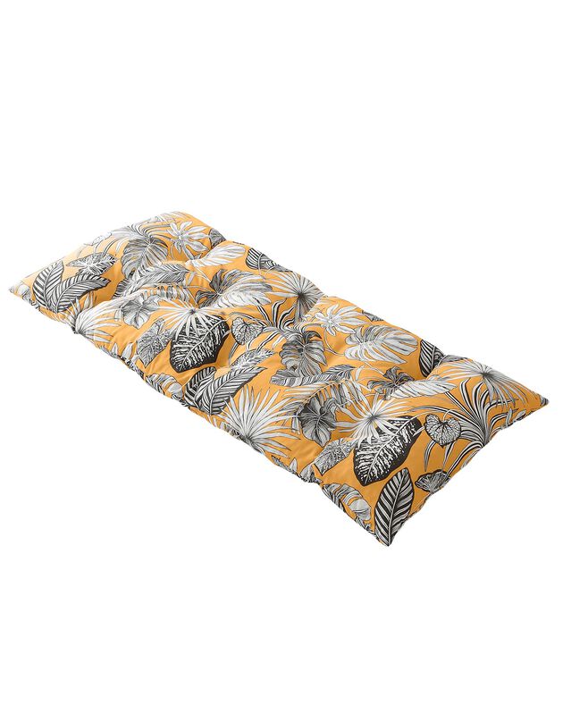 Lang, decoratief kussen in katoen met tropical print (geel)