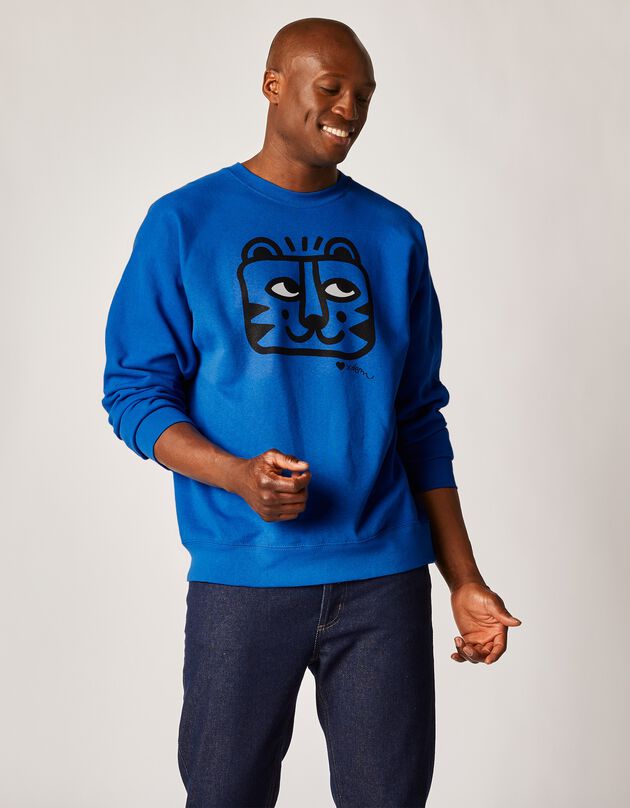 Sweater voor heren in bedrukt molton, collectie LEM (blauw)