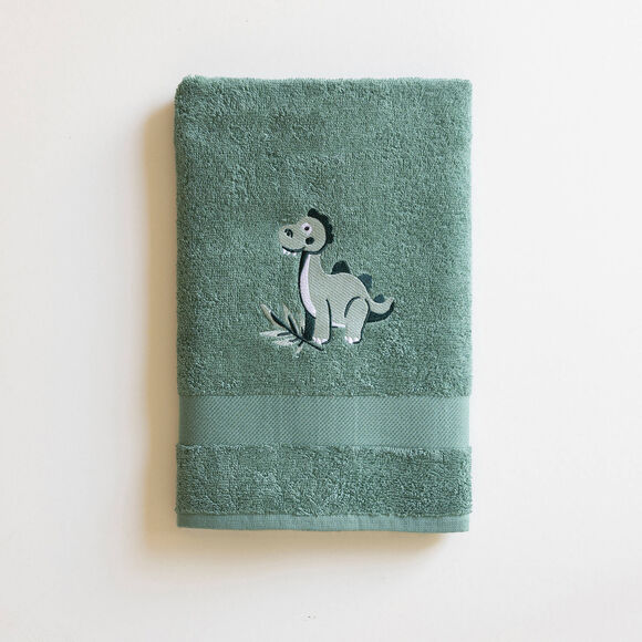 Badstofcollectie voor kinderen, geborduurd dinosaurusmotief, katoen - 380 g/m2 (eucalyptus)