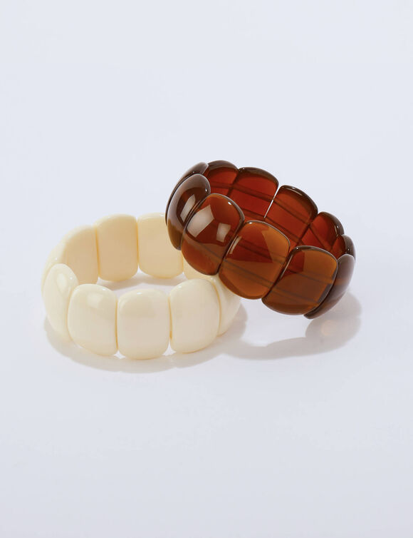 Geschulpte, elastische armband, set van 2  (ecru / karamel)
