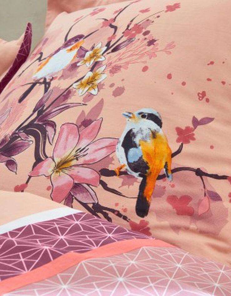 Linge de lit Birdy en coton imprimé oiseaux, corail, hi-res image number 7
