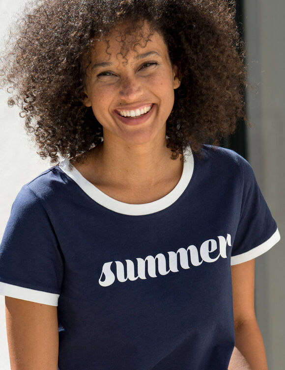 T-shirt manches courtes imprim&eacute; "Summer" (marine / blanc)