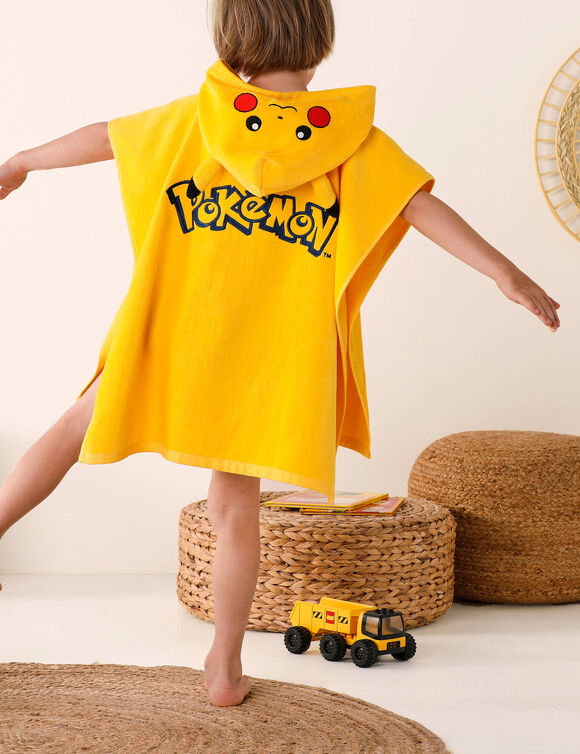Poncho de bain enfant Pikachu à capuche personnalisable  (jaune)
