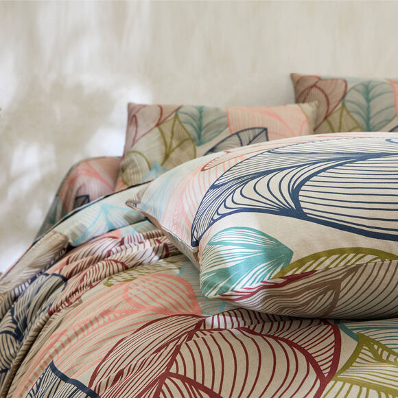 Linge de lit Elsa en polycoton à motifs feuilles (beige)