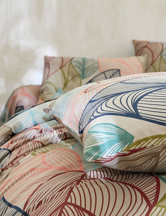 Bedlinnen Elsa in polykatoen met bladerenmotief (beige)