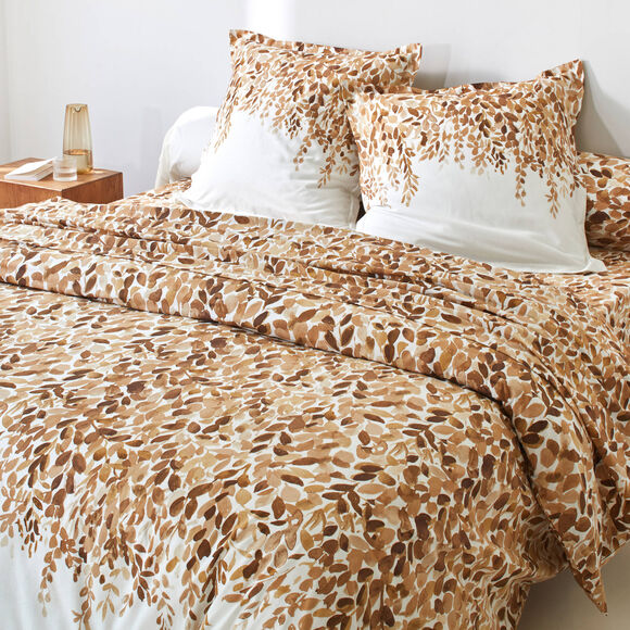 Linge de lit L&eacute;onie imprim&eacute; v&eacute;g&eacute;tal - coton 57 fils/cm&sup2; (&eacute;cru / chocolat)