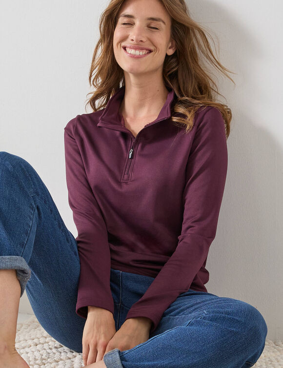 T-shirt col montant zipp&eacute; manches longues - chaleur intense (prune)