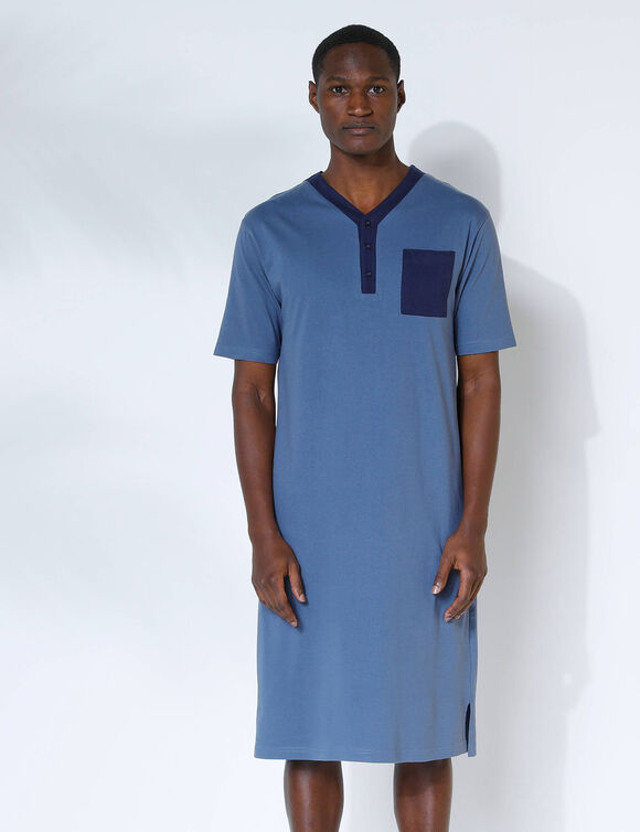 Liquette de pyjama col tunisien - jersey coton (bleu)