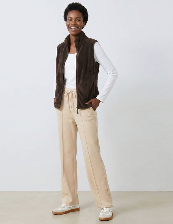 Veste zipp&eacute;e col montant, sans manches, maille polaire (chocolat)
