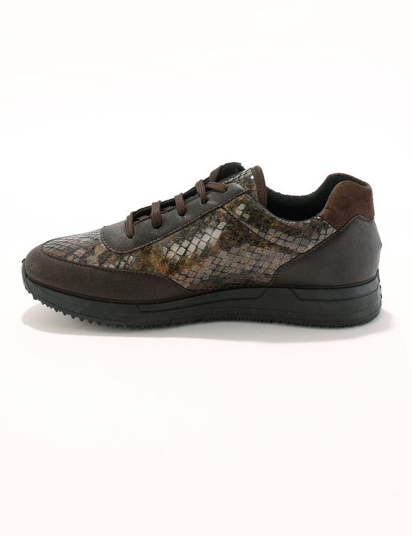 Baskets lacées spécial pieds sensibles en tissu extensible (marron)