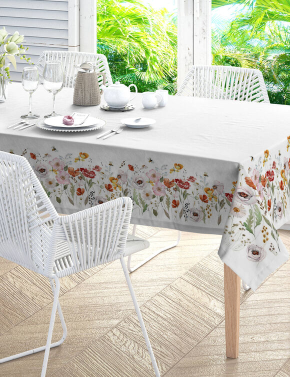 Nappe antitache imprimé floral (blanc / vert)