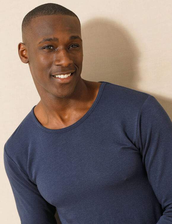 T-shirt sous-vêtement homme col rond manches longues chaleur modérée - lot de 2 (marine)
