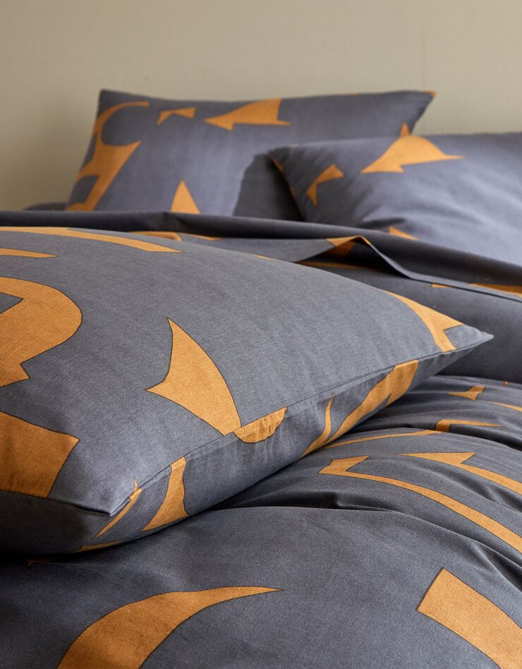 Bedlinnen Puzzle in katoen met geometrische print (karamel)