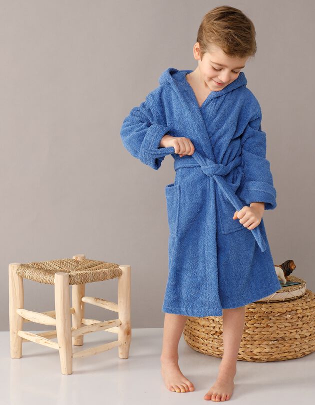 Peignoir enfant éponge bouclette à capuche (bleu dur)