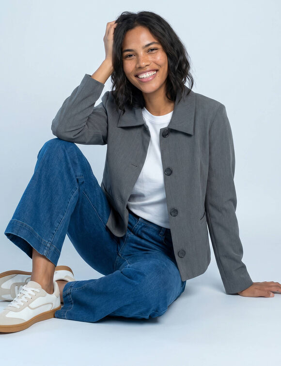 Veste blazer courte unie, Sp&eacute;cial Petites (gris)