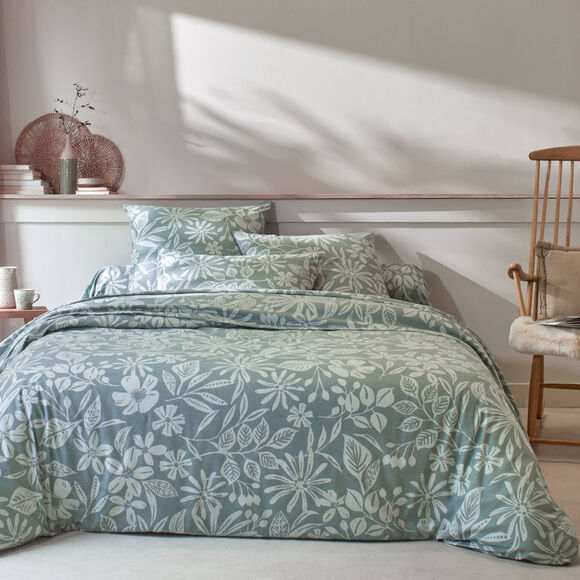 Bedlinnen Céline, in flanel met bloemenprint (eucalyptus)