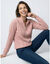 Pull col montant zipp&eacute;, maille torsad&eacute;e (rose poudr&eacute;)