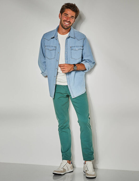 Chemise pressionn&eacute;e manches longues en jean (bleached)