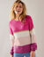 Pull col rond rayé, toucher doux (rose / écru)