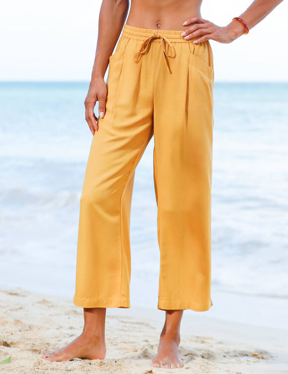 Pantacourt large, viscose et lin (safran)