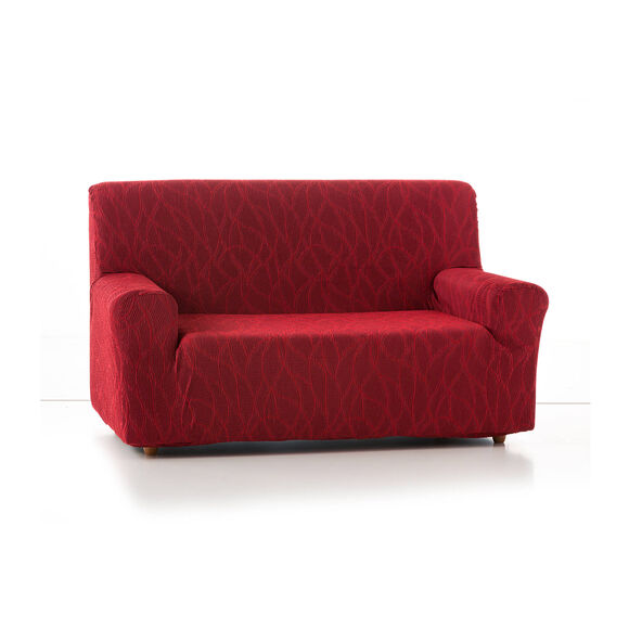 Housse extensible motif jacquard "serpentins" pour fauteuil et canapé  (rouge)