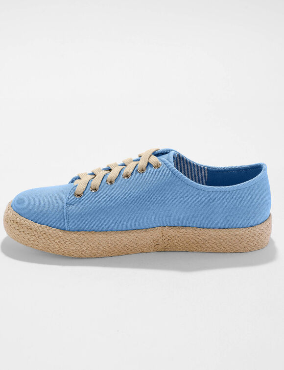 Sneakers met sleehak en koordzool (denim)