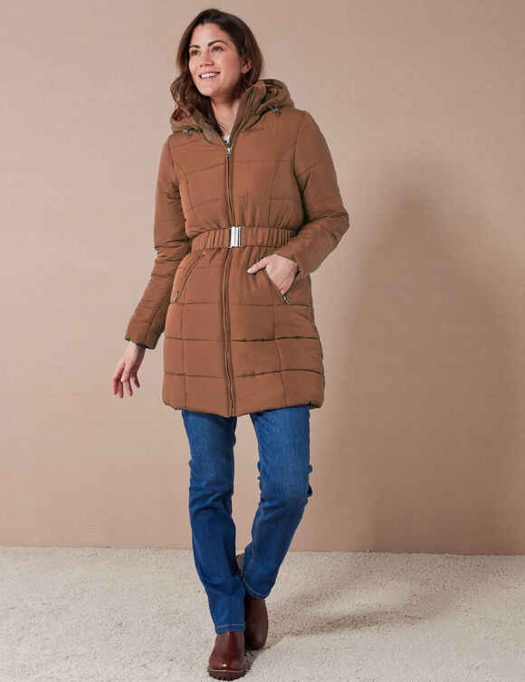 Doudoune longue ceinturée (caramel)