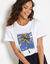 T-shirt col rond imprim&eacute; palmier, volume loose (wit / indigo)