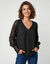 Blouse macram&eacute; col V manches longues, cr&ecirc;pe fluide (noir)