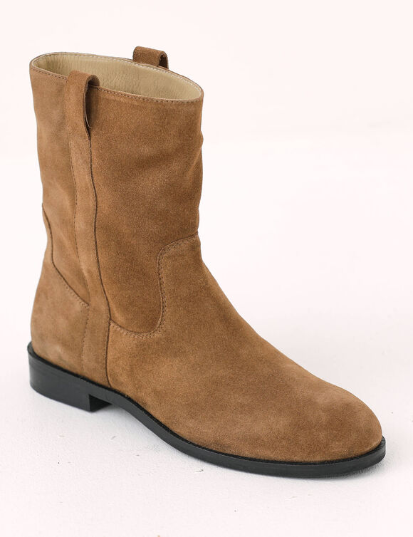 Halfhoge leren laarzen (donkerbeige)