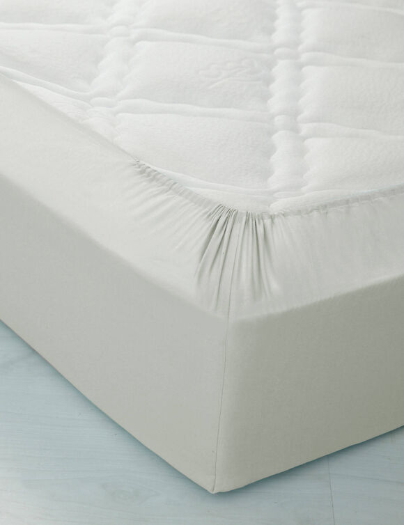 Drap-housse uni polyester-coton 57 fils/cm&sup2; - bonnet 32 cm (gris perle)