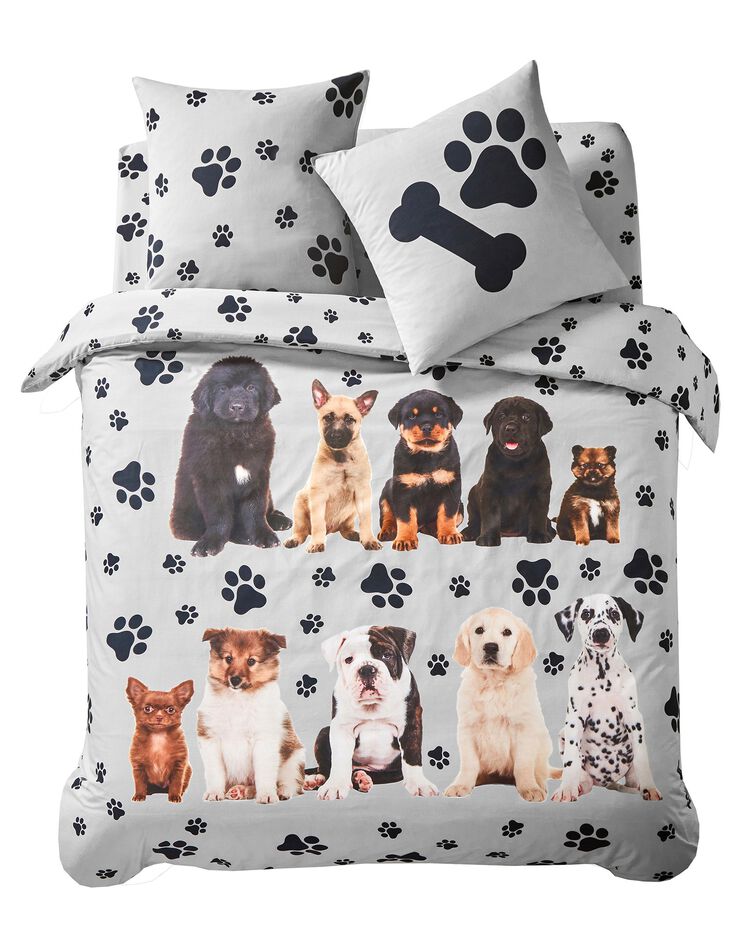 Linge de lit Fidèles en coton imprimé chiots (gris)