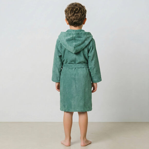 Gepersonaliseerde badjas met capuchon voor kinderen - lusjesbadstof 340 g/m&sup2; (eucalyptus)