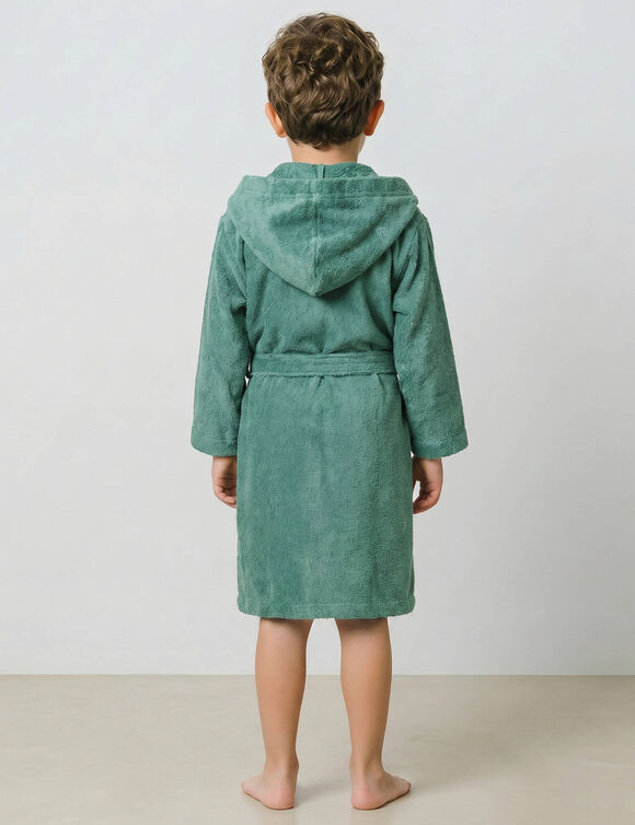 Gepersonaliseerde badjas met capuchon voor kinderen - lusjesbadstof 340 g/m&sup2; (eucalyptus)