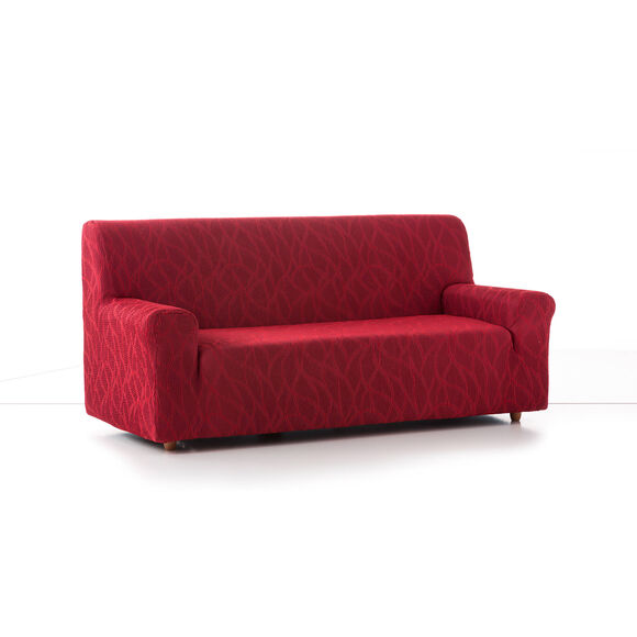 Housse extensible motif jacquard "serpentins" pour fauteuil et canapé  (rouge)