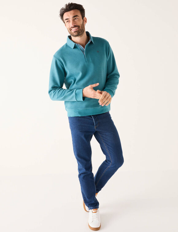 Sweat chaud col polo brod&eacute; poitrine maille c&ocirc;tel&eacute;e (bleu oc&eacute;an)